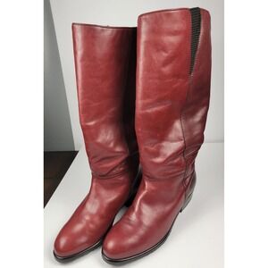 Remonte Women Red Leather Tall Slouch Boots Low Block Heel 6.5 7915